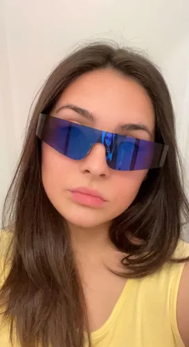 Vista 6 de Crazy Feng Gafas de sol envolventes futuristas sin montura para mujeres y hombres, Cyberpunk Visera, lentes de sol a la moda