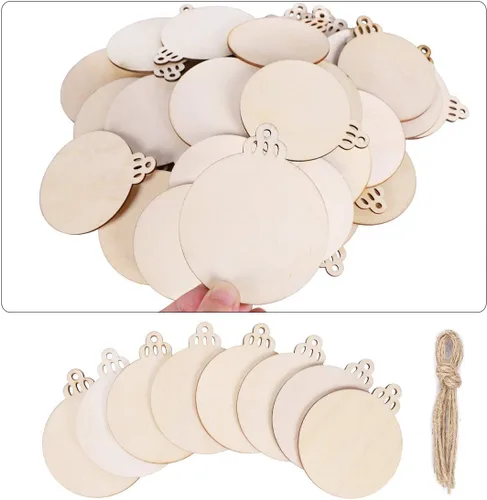 Vista 2 de Max Fun - Adornos navideños de madera, sin terminar, con orificios para enhebrar, para manualidades, centros de mesa, decoración de día festivo