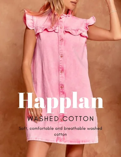 Vista 7 de happlan Vestido de mezclilla con botones y cuello de loto desgastado para mujer