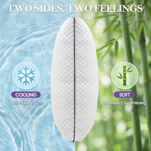 Vista 2 de BPC Almohada de espuma viscoelástica triturada tamaño Queen, almohada de cama refrescante para dormir, soporte firme y suave ajustable para personas