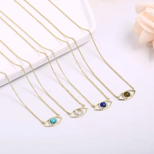 Vista 5 de Collar de oro de 14 quilates delicado de mal de ojo para mujer, collar de piedras preciosas Collar de cristal real para mujer
