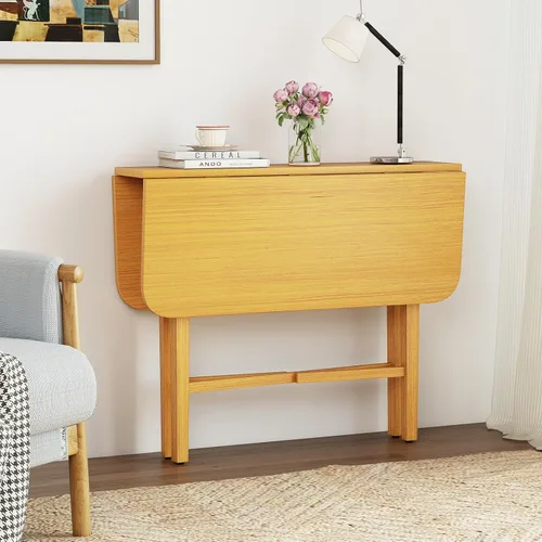 Vista 8 de COSTWAY Mesa de comedor cuadrada extensible de 36 pulgadas con patas de madera de goma maciza, mesa de comedor de cocina de granja para 2-4 Natural
