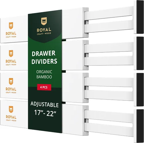 Vista 8 de ROYAL CRAFT WOOD Separadores de cajones ajustables de bambú – Organizador expandible para cocina, dormitorio, baño, tocador y oficina – Paquete de 4