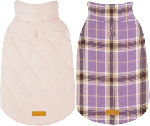 Vista 13 de Kuoser Abrigo impermeable para perro, chaqueta reversible cálida para perro beigeYrojo