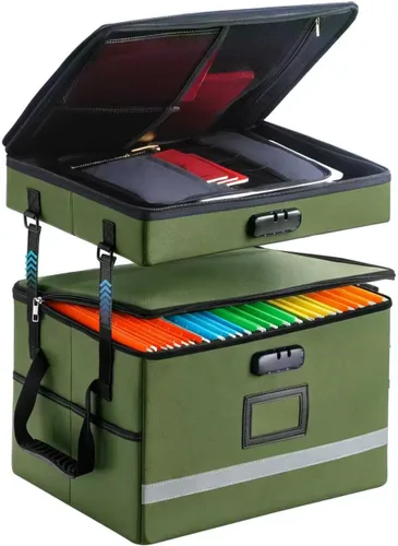 Vista 8 de EXLIFBAG Organizador de archivos, caja de archivos ignífuga con tapas, caja organizadora de documentos importante con cerradura, organizador