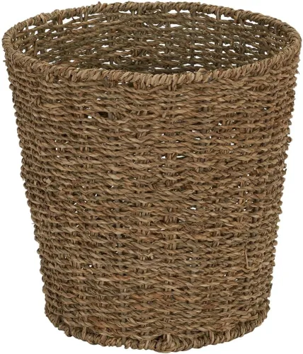 Vista 9 de Household Essentials Cesta de basura tejida, papelera de cuerda de papel gris para baño, dormitorio, oficina