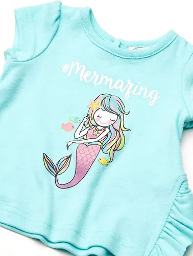 Vista 3 de Quiltex Mermazing - Juego de 2 camisetas y 2 pantalones cortos para bebés y niñas 4 piezas
