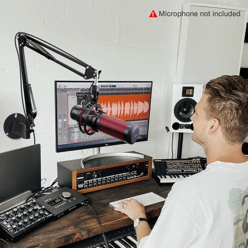 Vista 5 de SUNMON Soporte de pared para micrófono y abrazadera de montaje de mesa de metal, brazo articulado universal para micrófono compatible con HyperX