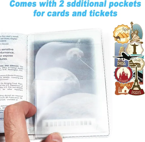 Vista 6 de Funda impermeable transparente para pasaporte, protector de pasaporte de plástico, artículos esenciales de viaje, unisex para adultos, con funda