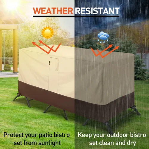 Vista 6 de Funda para patio bistró, funda impermeable para muebles de exterior, funda resistente para mesa y sillas de bar, 80 pulgadas de largo x 32 pulgadas