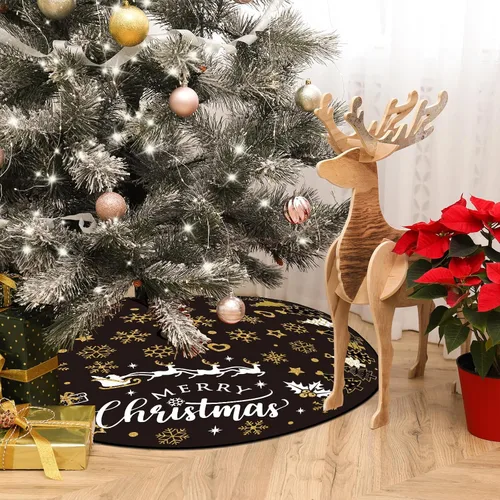 Vista 5 de Capoda Falda de árbol de Navidad de 48 pulgadas, tapete corto de felpa para árbol de Navidad, collar de árbol Feliz Navidad para invierno