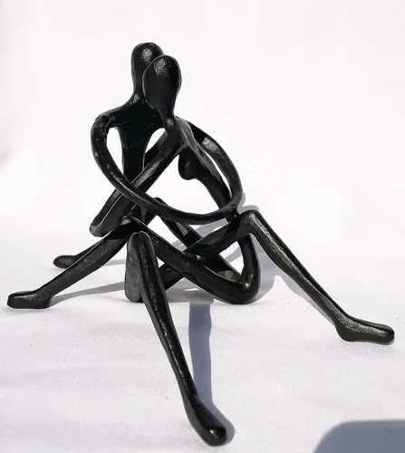 Vista 10 de Escultura de hierro fundido para pareja y perro, decoración romántica de arte de metal, estatua de amor familiar, regalos para amantes de los perros