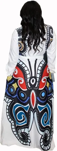 Vista 2 de Aro Lora Vestido largo Dashiki con cuello en V profundo, manga 34, abertura alta, estampado africano para mujer