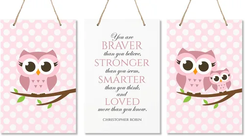 Vista 4 de LifeSong Milestones You are Braver Than You Believe 3 piezas búho niños señal de decoración de pared para niños, dormitorio, guardería, bebé, niños