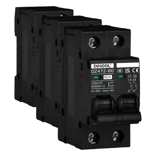 Vista 13 de DIHOOL Disyuntor DC Interruptor de desconexión solar de 100 amperios 2p 1000V para PV, UPS, batería de RV, montaje en carril DIN..
