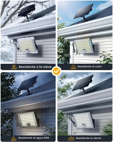 Vista 6 de Mini luces solares para exteriores con sensor de movimiento, 170 luces LED solares de inundación al aire libre del atardecer al amanecer con cable