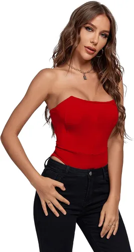 Vista 4 de LYANER Corsé sin tirantes para mujer, sexy, sin mangas, leotardo