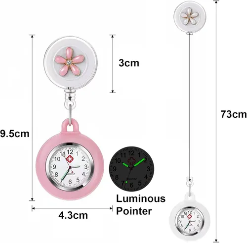 Vista 2 de PWOSI Reloj de enfermera con puntero brillante en la oscuridad, reloj de enfermería, reloj de clip, reloj de solapa, reloj de enfermería con segunda