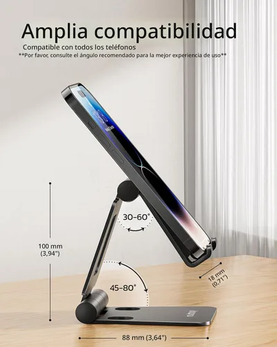 Vista 3 de Nulaxy 2 Pack Soporte Plegable Dual para Teléfono Celular, Soporte de Escritorio Completamente Ajustable Compatible con iPhone 17 16 15 14 13 12 11