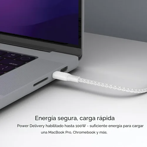 Vista 2 de Belkin Cable USB C a USB C, 6.6 pies, 100 W, cargador tipo C, cable de carga para iPhone, suave, trenzado, flexible para iPhone 17, Galaxy S25