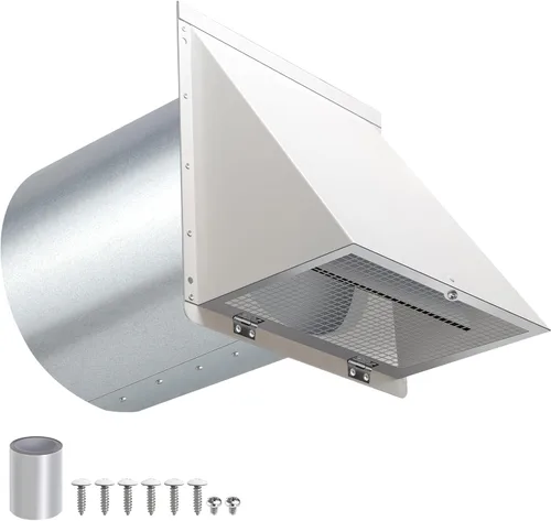 Vista 13 de Cubierta de ventilación de secadora de 3 pulgadas para exterior, ventilación de pared con capucha con rejilla y amortiguador, cubierta