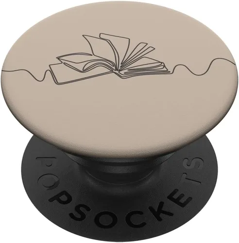 Vista 6 de Arte minimalista de línea de libro para ratones de biblioteca en arena bronceada, beige, PopSockets MagSafe PopGrip para iPhone
