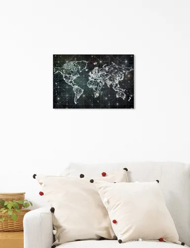 Vista 3 de The Oliver Gal Artist Co. Lienzo decorativo para pared, diseño de banderas, diseño de galaxia de Mapamundi, decoración del hogar, 15 x 10 pulgadas