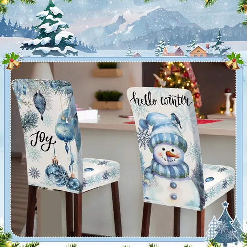 Vista 5 de Preboun Juego de 6 fundas para sillas de invierno extraíbles y lavables, elásticas para comedor, fundas protectoras para silla Parson para Blanco