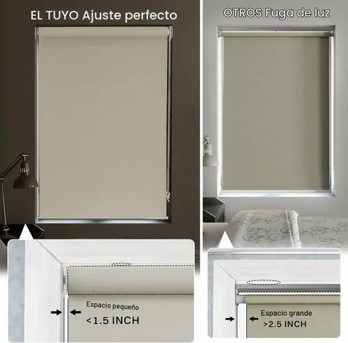 Vista 6 de Persiana enrollable opaca sin taladro, 20 pulgadas de ancho x 75 pulgadas de alto, beige 100% bloque de luz, protección UV, sin herramientas, tela