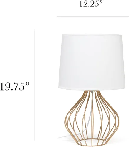 Vista 3 de Simple Designs LT2086-WOC Lámpara de mesita de noche ahuecada con cable geométrico, base de cobre con pantalla blanca