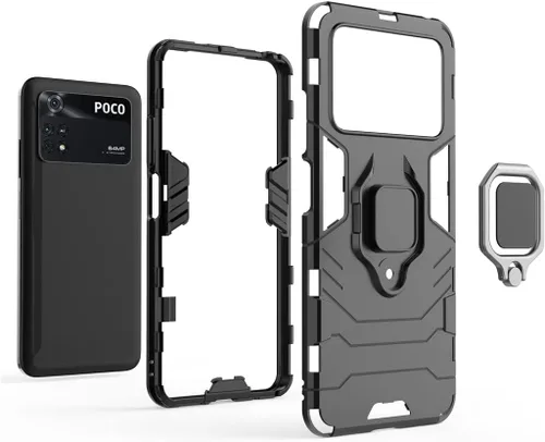 Vista 4 de MaiJin Compatible con funda Xiaomi Mi Poco M4 Pro 4G, soporte de anillo de metal a prueba de golpes (funciona con soporte magnético para automóvil)