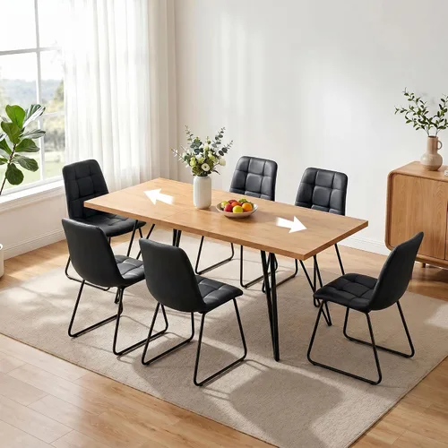 Vista 10 de HIPIHOM Mesa de comedor extensible para 4-6, de 55 a 71 pulgadas para espacios pequeños Mesa de roble
