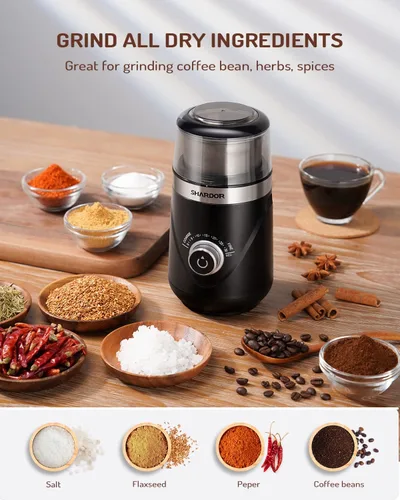 Vista 4 de SHARDOR Molinillo de café eléctrico de hoja súper silenciosa, perilla giratoria de control de molienda temporizada, ajustable grueso a fino