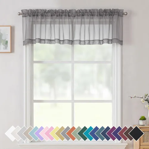 Vista 100 de Aiyufeng 2 paneles de cenefa transparente negra de 14 pulgadas de largo, cortinas cortas negras transparentes para dormitorio, cortinas de cocina