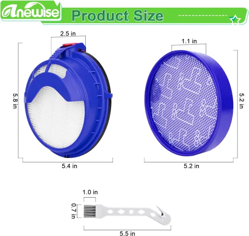Vista 4 de Anewise Kits de filtro de repuesto para filtros de bola de vacío Dyson dc25, incluye 1 filtro premotor lavable 919171-02 y 1 filtro Hepa 916188-05