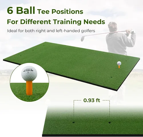 Vista 4 de Tangkula Tapete de golf para golpe, tapete de césped artificial para práctica de golf interior/exterior, incluye 2 camisetas de goma y 2 palos
