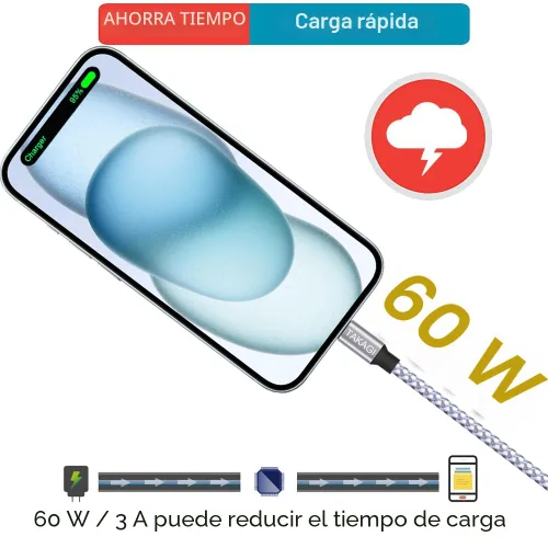 Vista 4 de Cable USB C a USB C, cargador tipo C, cable de carga rápida de 60 W, 3 pies, paquete de 3 Nylon Braided Data Sync SCSI Cable for iPhone 18 Pro