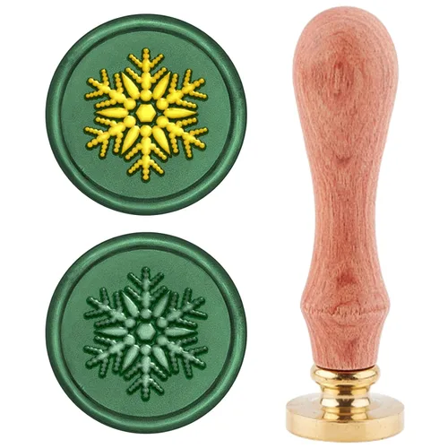 Vista 11 de CRASPIRE Sello de cera de Navidad con diseño de copos de nieve, cornamenta de árbol, retro, 0.98 pulgadas, latón extraíble con mango de madera