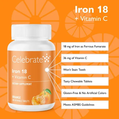 Vista 2 de Celebrate Iron+C 18mg mandarina masticable, 30