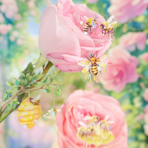 Vista 4 de 60 piezas de calcomanías holográficas de abejas de jardín para niñas estéticas – Calcomanías transparentes de abejas, florales, de panal