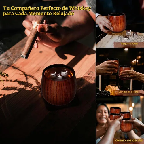 Vista 6 de Juego de 2 vasos de whisky de madera carbonizada – Vaso de bourbon duradero para hombres, vaso de estilo antiguo aislado – Regalos de whisky