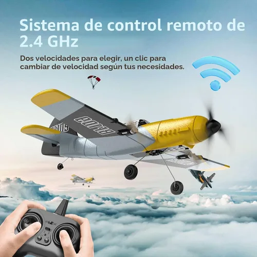 Vista 6 de DEERC Avión RC BF-109 de 3 canales con control remoto, avión de combate de juguete con estabilizador de giro de 6 ejes de 2.4GHz, avión a control