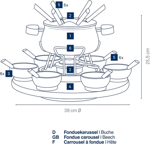 Vista 3 de kela Juego de fondue de carne de 23 piezas, juego de fondue para 6 personas Natura, fondue con plato de madera giratorio, tenedores, cuencos