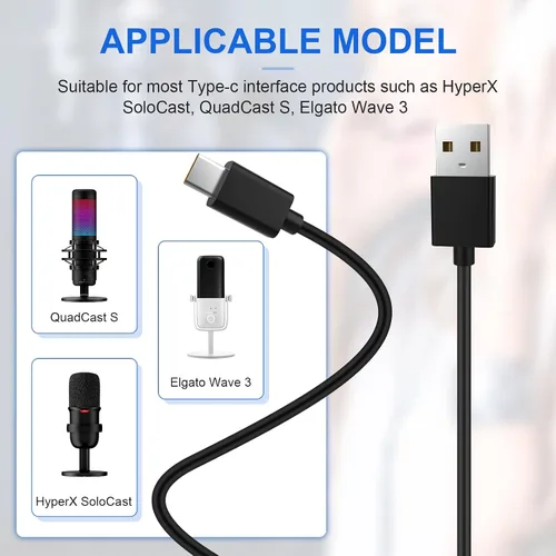 Vista 2 de Toxaoii Cable de carga USB tipo C compatible con HyperX SoloCast, QuadCast S, QuadCast 2 micrófono de condensador, también compatible