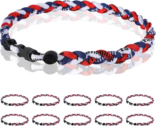 Vista 28 de Paquete de 12 Collares de Béisbol de 18 Pulgadas, Regalo de Equipo para Fanáticos de Béisbol, Diseño de Cuerda Tornado de Titanio Triple Trenzado