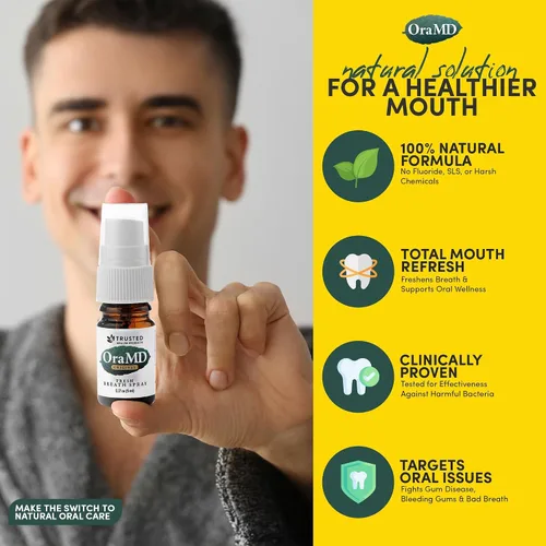 Vista 3 de OraMD Spray bucal seco extra fuerte, spray de aliento fresco menta, tratamiento para el mal aliento para adultos, de larga duración, natural, sin