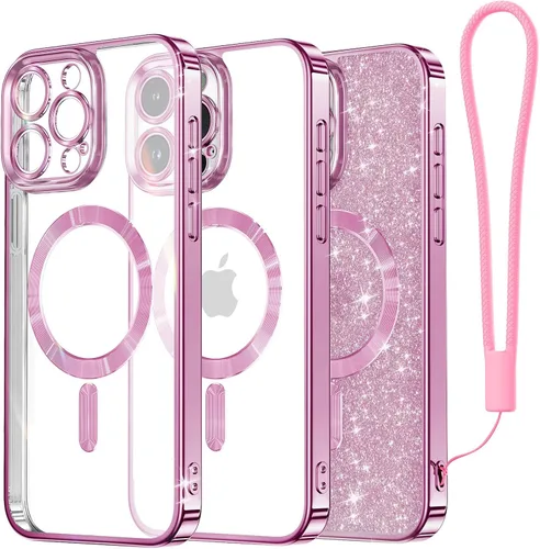Vista 56 de Meifigno - Funda diseñada para el iPhone 16 Pro de 6.3", [Tarjeta de purpurina y correa para la muñeca] [Compatible con MagSafe]