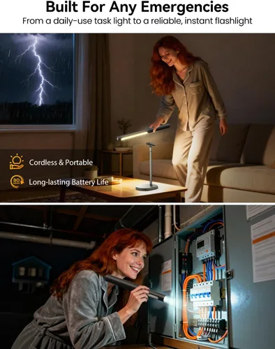 Vista 4 de Lámpara de escritorio recargable, lámpara de mesa magnética ajustable con tubo de luz cilíndrico extraíble para estudio y dormitorio, control táctil
