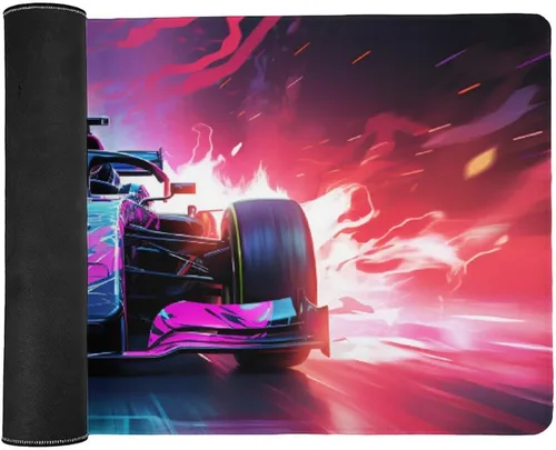 Vista 3 de Alfombrilla de mouse grande F1 Racing Flame Cyber Synthwave Vaporwave Accesorios para computadora, juegos de oficina, suministros de decoración