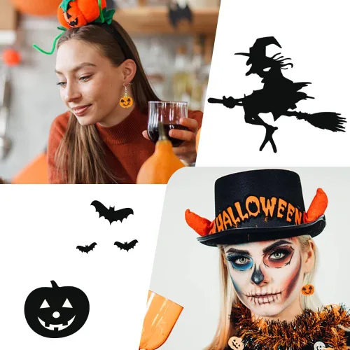 Vista 4 de FREEBLOSS Kit de 12 pares de aretes de ganchillo estilo calabaza, algodón, adulto, Halloween, kit